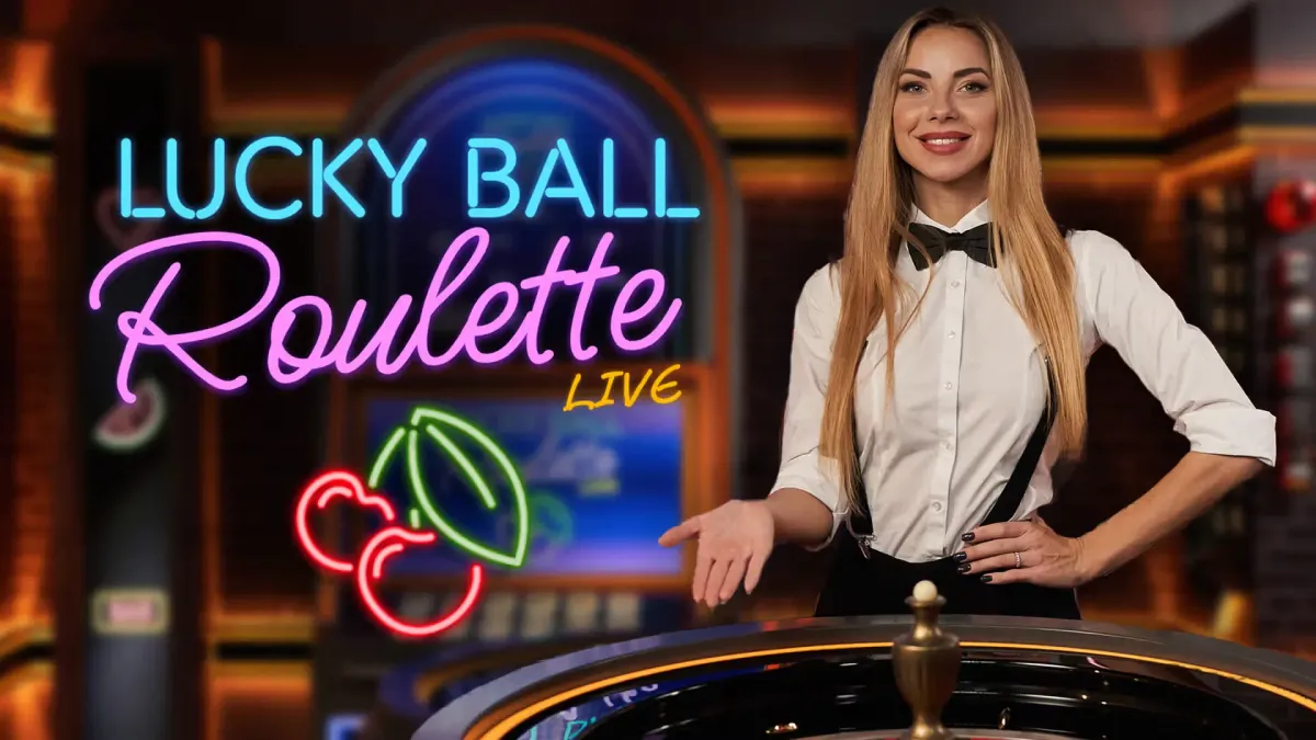 Roulette Live Croupier donna sorridente presenta Lucky Ball Roulette Live
